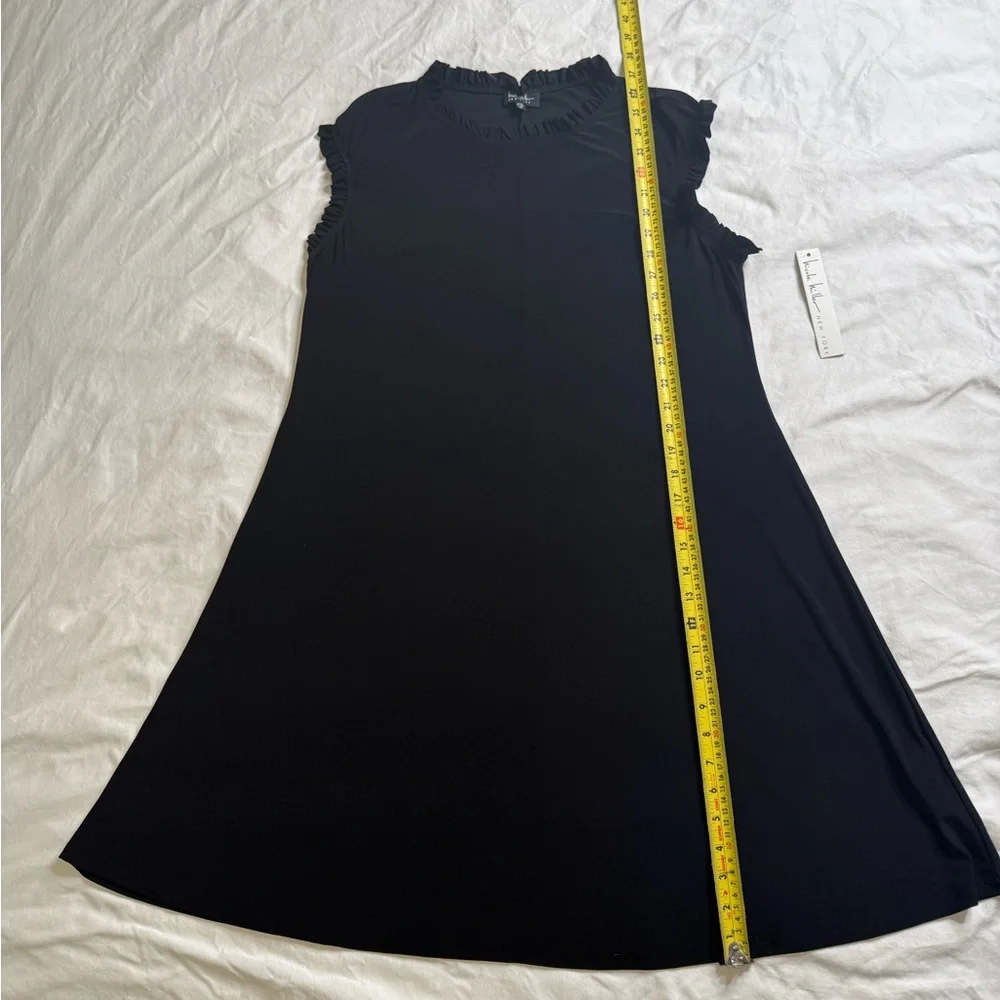 Nicole Miller New York 1X Black Ruffle Mock Neck Sleeveless A-Line Dress Stretch - Picture 8 of 12